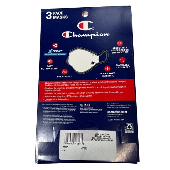 Champion 9 Adult Face Masks 3 Boxes Of 3 Black, Navy, Concrete S/M Reusable - Picture 11 of 12